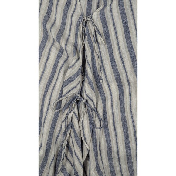 CP Shades Women Cardian Small Oversize Linen Striped Flowy Tie Front Lounge - Picture 4 of 9